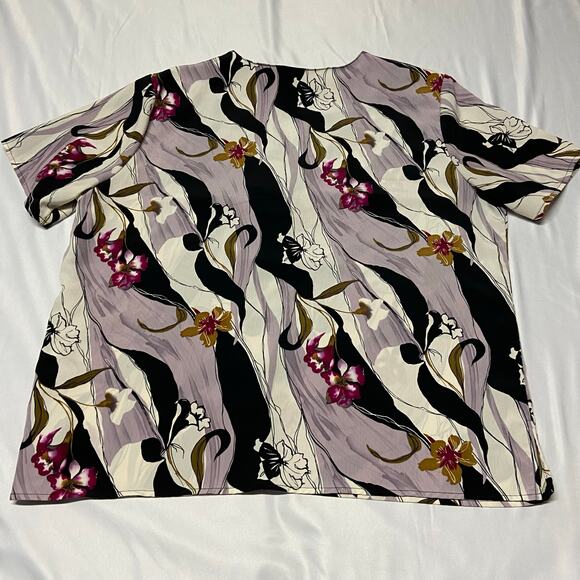 Maggie Sweet Top Ruffle V Neck Floral Evening Cloud Short Sleeve 1X EUC - Picture 2 of 7